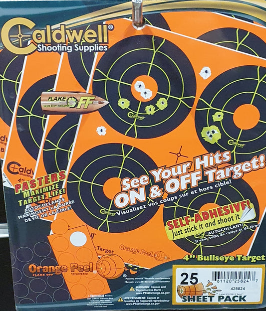 CALDWELL 4" ORANGE BULLSEYE 25 SHEETS